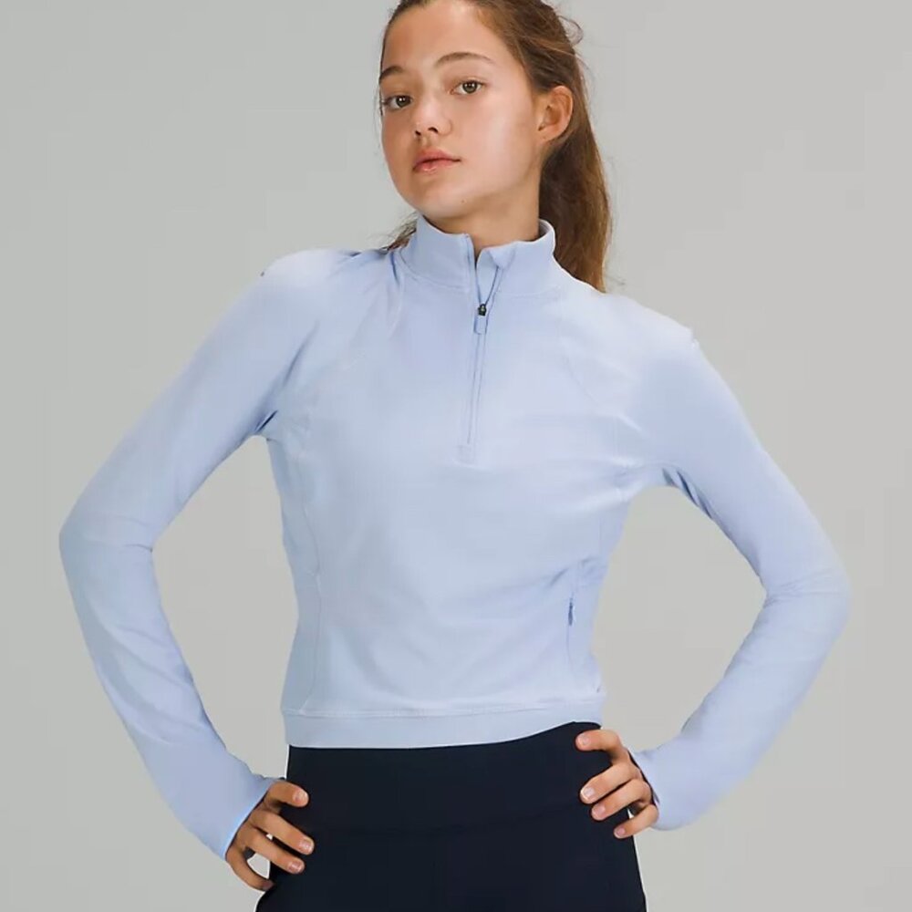 lululemon It's Rulu Run Cropped Half Zip Blue Linen sz 12